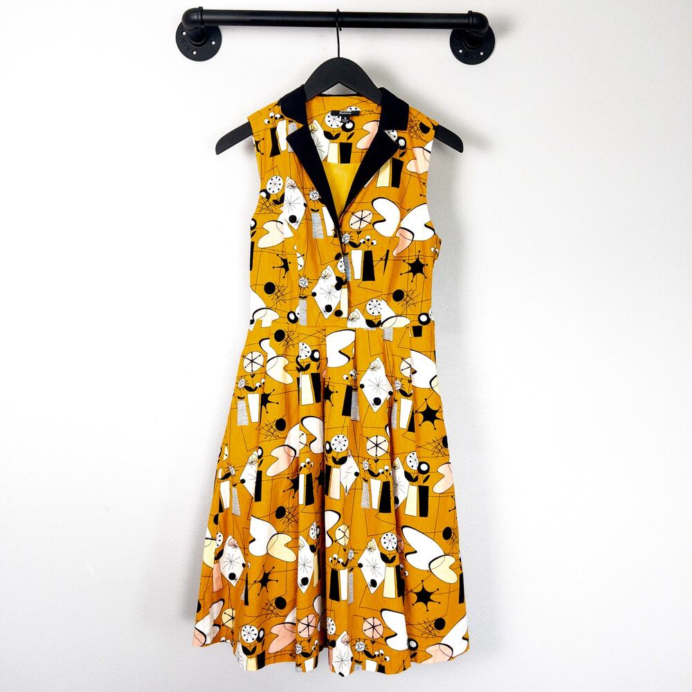 ModCloth x DuPenny Retro Atomic Mid Century Print Yellow A Line Dress S